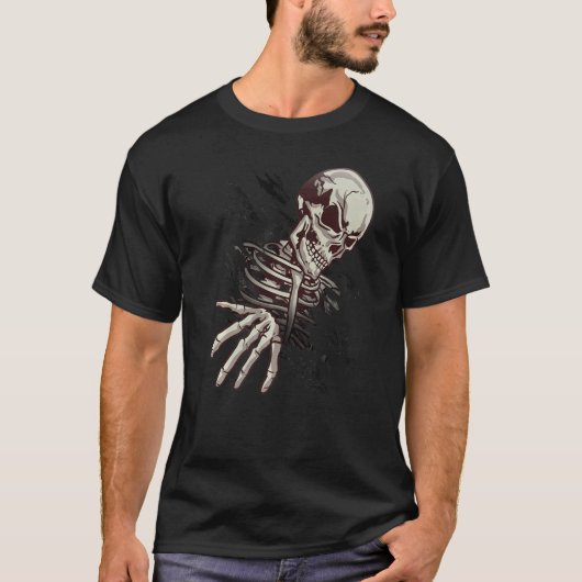 Grafisch skelethandje van de schedel komt uit bij t-shirt (Voorkant)