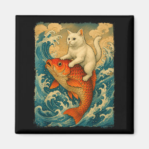 Grafisch T-shirt Heren Dames Grappige Kat Koi Japa Magneet