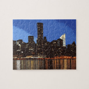 Grafisch van de skyline van New York 's nachts Legpuzzel