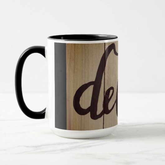 Grafisch Word Art DELISH Rustic Brown Mok (Links)