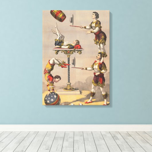  grafische afdruk van een acrobatische handeling. canvas afdruk (Insitu (Houten vloer))