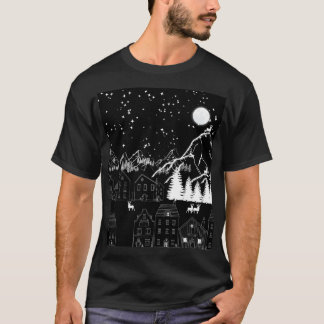 Grafische Black White Deertown Sterrennacht maanli T-shirt