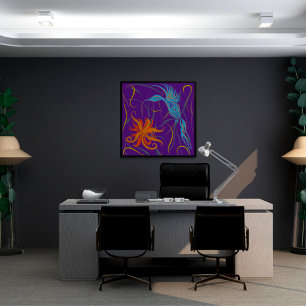 Grafische Blauwe Vogel en Paradijsvogel Perfect Poster