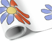 Grafische bloemen splitsen rood blauw op elke kleu cadeaupapier (Rol Hoek)