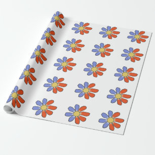 Grafische bloemen splitsen rood blauw op elke kleu cadeaupapier