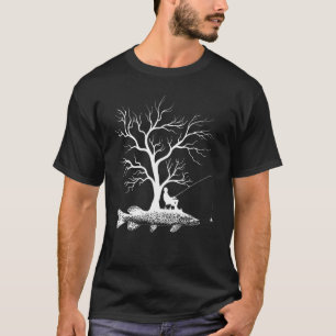 Grafische Boom Vissersstok Vis Noordelijke Snoek T-shirt