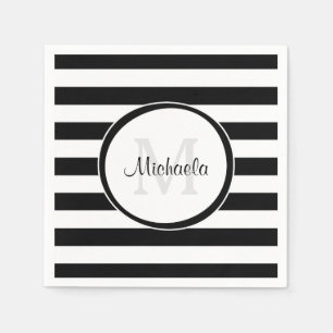 Grafische Broad Black en White Stripes en Monogram Servetten