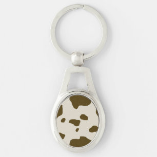 Grafische Bruine Koe Spots Faux Fur Sleutelhanger
