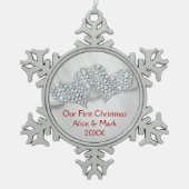 Grafische diamanten harten | Eerste Kerstdag Tin Sneeuwvlok Ornament (Voorkant)