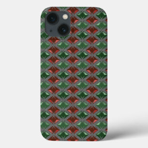 Grafische diamanten Pattern Red Green Pareltjes iPhone 13 Hoesje