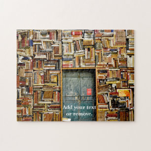 Grafische foto: Muur van boeken in een bibliotheek Legpuzzel