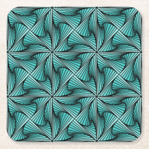 Grafische Geometrische 3D Spiraal Twist Turquoise Vierkante Kartonnen Onderzetter