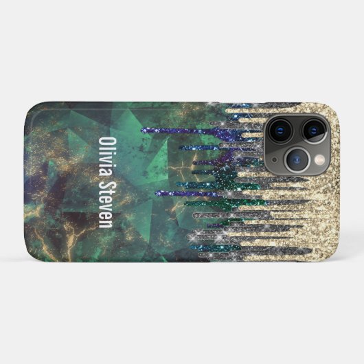 Grafische groene turquoise goudglitter druppelt mo Case-Mate iPhone case (Achterkant (horizontaal))