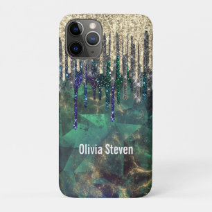 Grafische groene turquoise goudglitter druppelt mo iPhone 11 pro hoesje