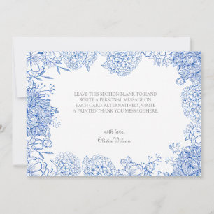 Grafische kaart met blauwe bloemen bedankkaart