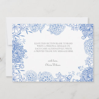 Grafische kaart met blauwe bloemen bedankkaart