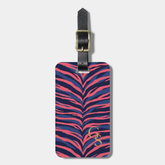 Grafische kleurige roze zebra print monogram bagagelabel (Voorkant verticaal)