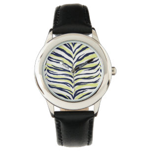Grafische kleurige zwart-gele zebra printmonogram horloge