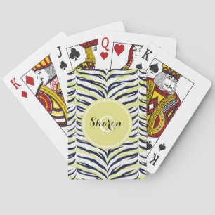 Grafische kleurige zwart-gele zebra printmonogram pokerkaarten