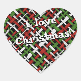 Grafische Kleurrijke Geweven Kerstmisjute om het e Hart Sticker