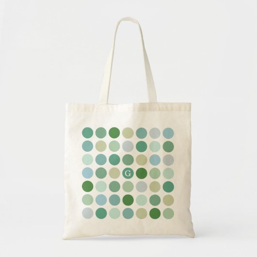 Grafische kleurrijke groene pokstippatroonmonogram tote bag (Voorkant)