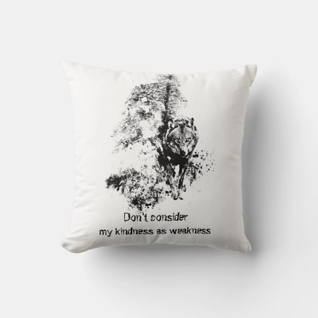 Grafische kunst Gray Wolf Wildlife Kindness Quote Kussen (Voorkant)