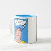 Grafische kunst: Guy met Pet en Bericht Tweekleurige Koffiemok (Voorkant links)