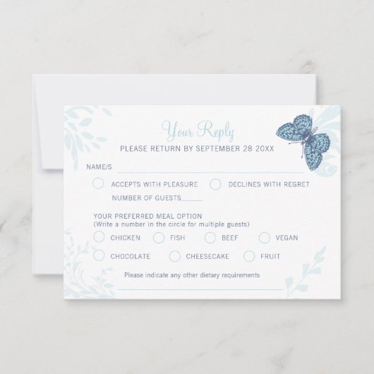 Grafische kunst vlinders en bloemenwerveling bruil RSVP kaartje (Voorkant)