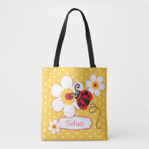 Grafische ladybug bloemen meisjes noemen canvas ta tote bag