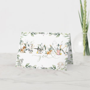 Grafische landbouwhuisdieren Greenery Baby shower  Bedankkaart