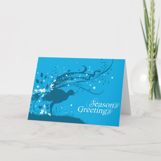 Grafische lyrevoblauwe kerstkaart feestdagen kaart (Voorkant)