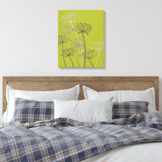 Grafische moderne bloem kervel groene canvas print (Insitu (Slaapkamer))