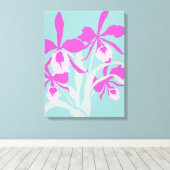 Grafische moderne bloem paarse orchidee canvas afdruk (Insitu (Houten vloer))