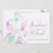 Grafische moderne bloemblaadjes paarse bruiloft ui kaart (Voorkant / Achterkant)