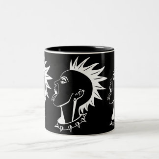 GRAFISCHE MODERNE VROUW PUNK ILLUSTRATIE TWEEKLEURIGE KOFFIEMOK