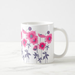 Grafische mok met roze en grijze klaprozen bloemmo