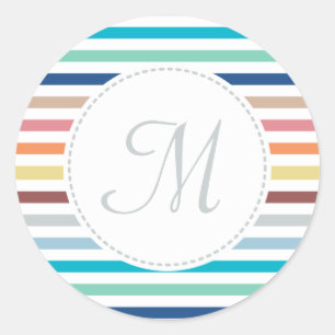 Grafische monogram Pastel Regenbooghorizontale str Ronde Sticker