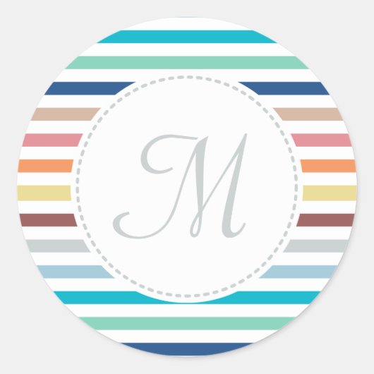 Grafische monogram Pastel Regenbooghorizontale str Ronde Sticker (Voorkant)