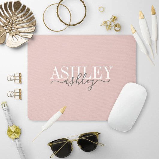 Grafische naam Monogram Blush roze grijze legant Muismat