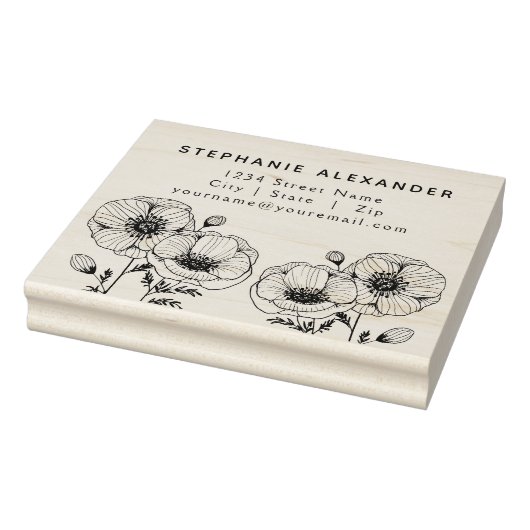 Grafische papaver zwarte inkt retouradres 	rubberstempel (Stempel)