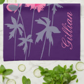 Grafische papavers bloemen in grijze roze en paars theedoek (Gevouwen)