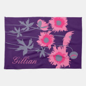 Grafische papavers bloemen in grijze roze en paars theedoek (Horizontaal)