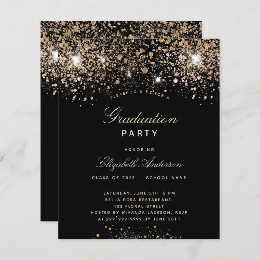 Grafische partij zwarte goudglitter (Voorkant / Achterkant)
