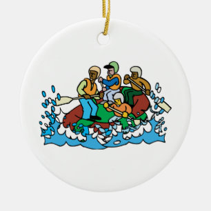 Grafische rafting-trip in witwater keramisch ornament
