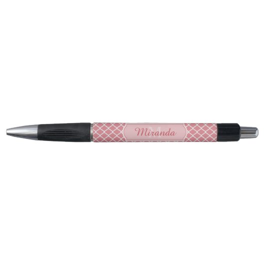 Grafische roze quatrefoliemonogram met naam pen (Voorkant)
