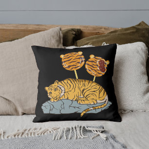 Grafische Safari Dier Grote Kat Tiger Snoep Zwart Kussen