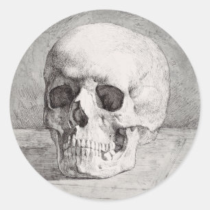 Grafische schedel kunst: minimalistisch & krachtig ronde sticker