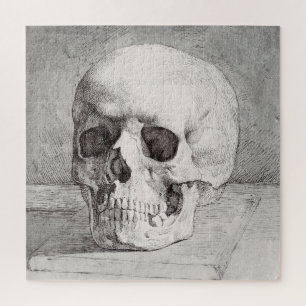 Grafische schedelkunst: minimalistisch en krachtig legpuzzel