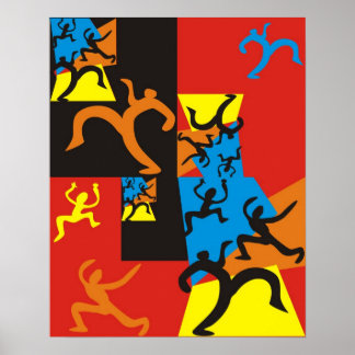 Grafische schetsen van mensen die dansen en spring poster