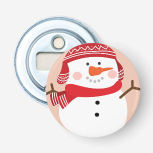 Grafische Sneeuwman Button Flesopener